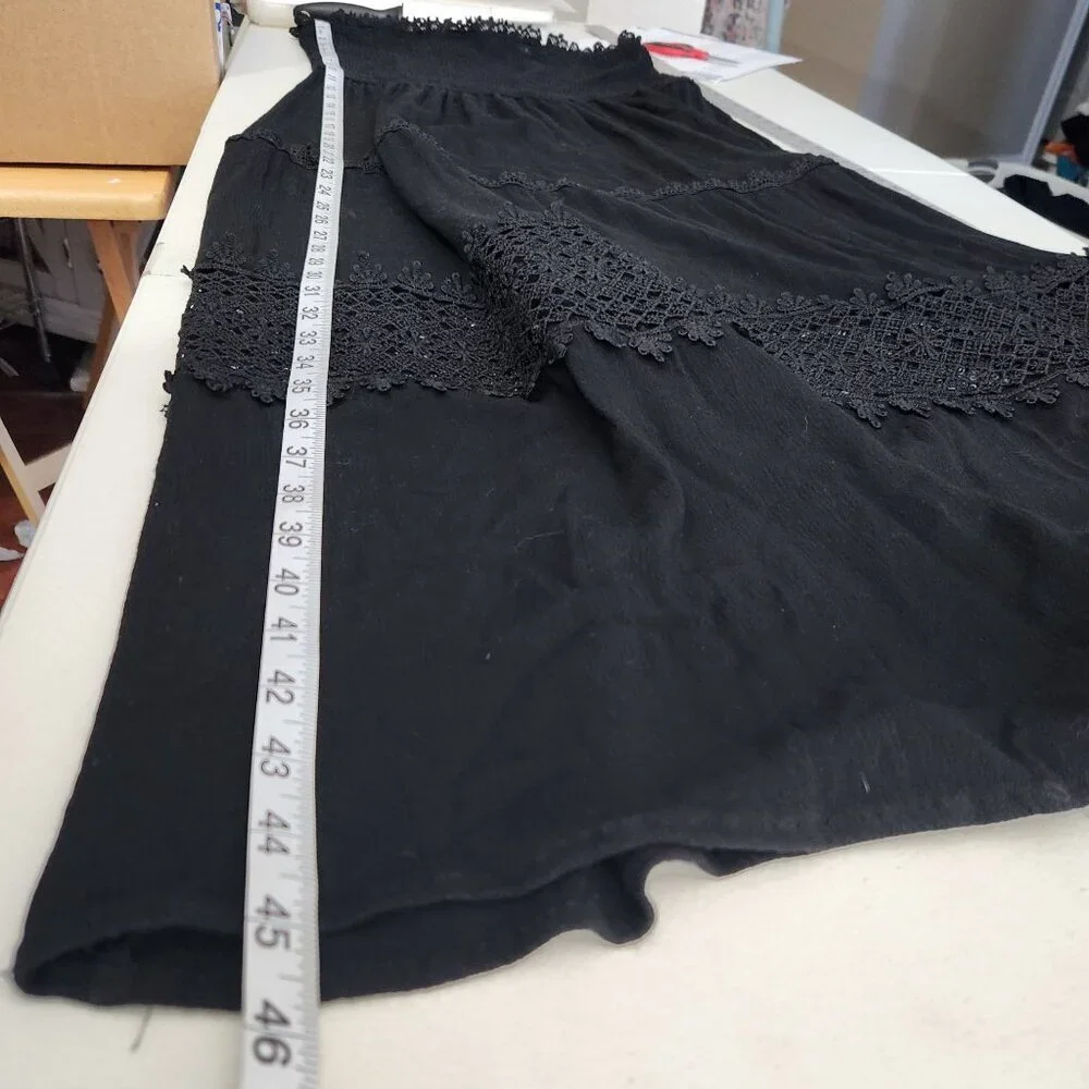 Zesica Maxi Dress Size XL Lace Trim Smocked Boho Beach Black Whimsigoth Fairy